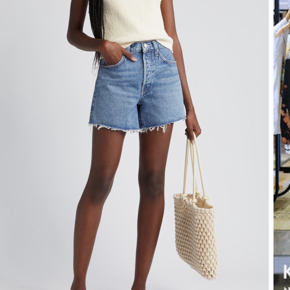 Agolde Parker Long Dark Blue Jean Shorts